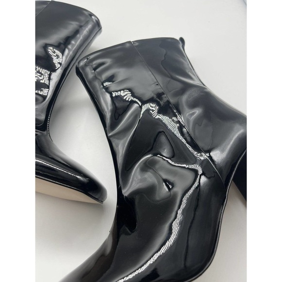 NWT Good American Black Patent Leather Shiny Block Heel Ankle Booties Size 7.5 - Picture 8 of 10